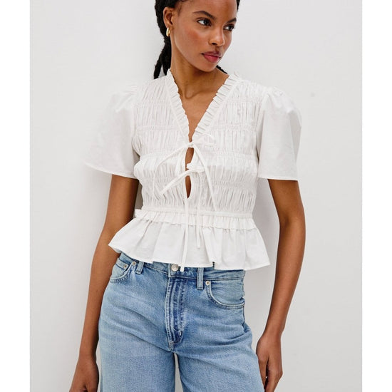 Young Ideas/Henmores - Portia Tie Front Ruched Top - White - XS