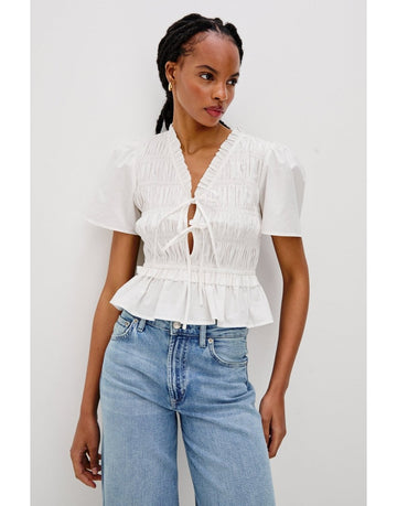 Young Ideas/Henmores - Portia Tie Front Ruched Top - White - XS