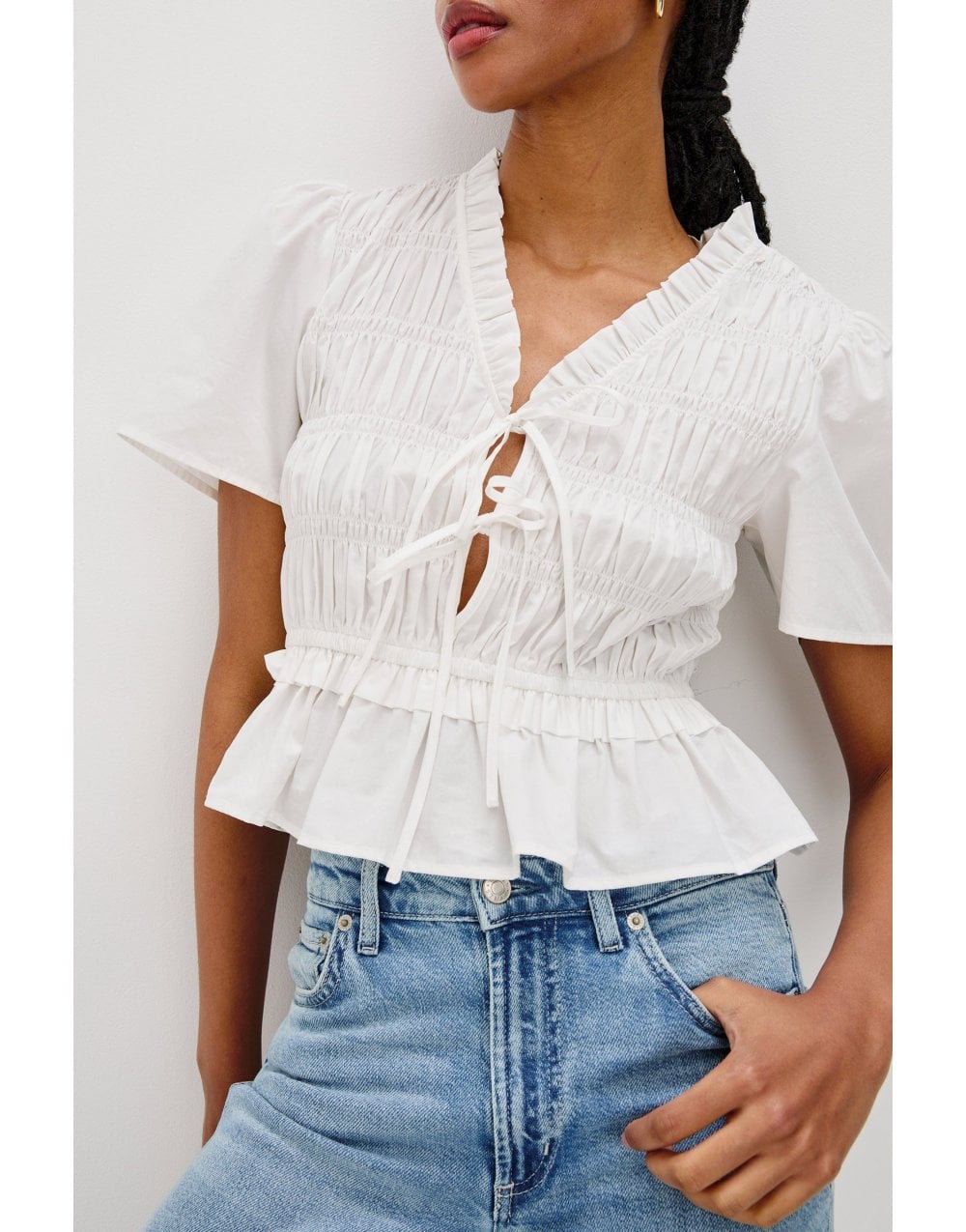 Young Ideas/Henmores - Portia Tie Front Ruched Top - White - XS