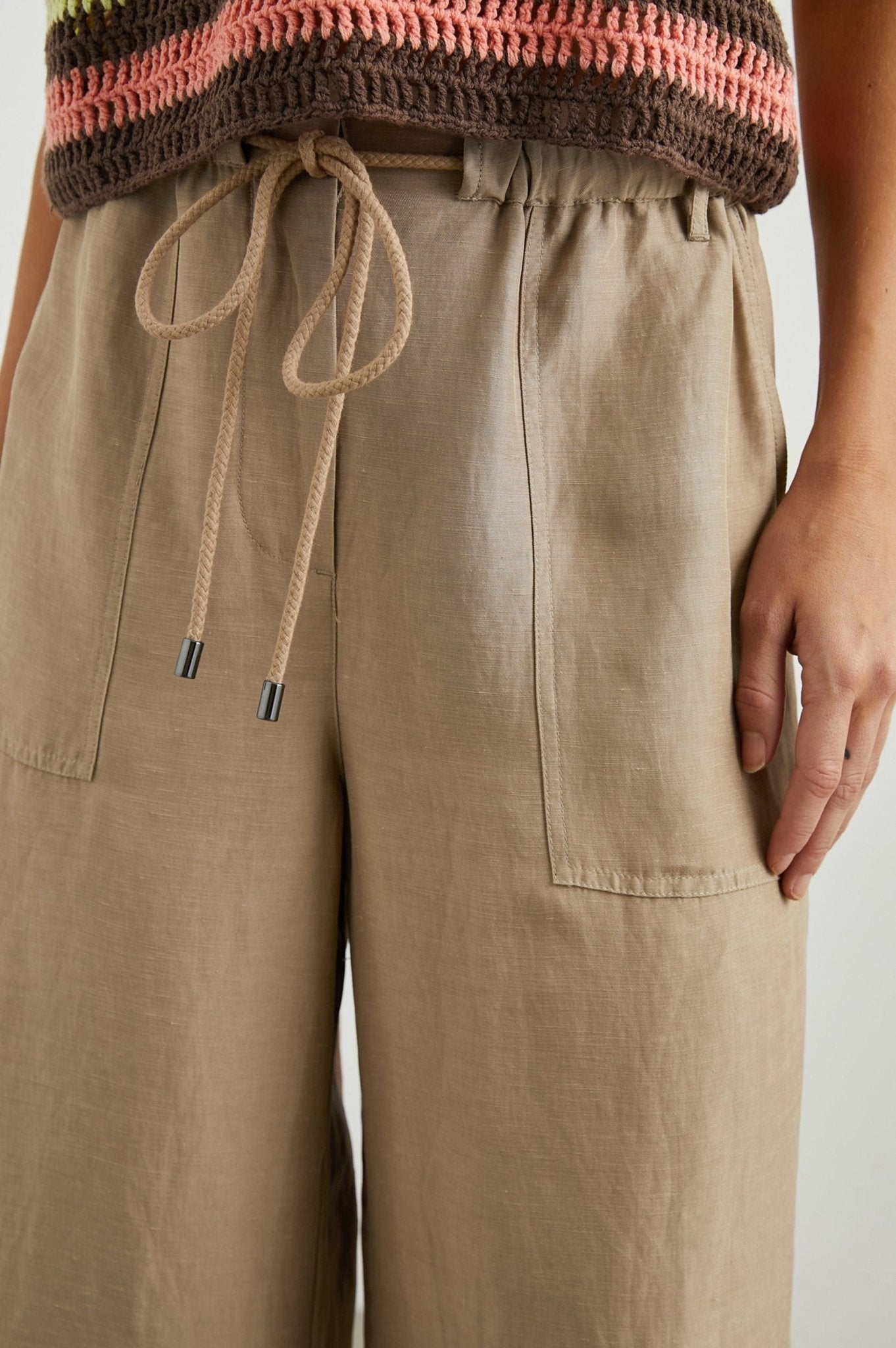 Young Ideas & Henmores - Ryan Wide Leg Drawstring Trousers - Safari Brown - XS