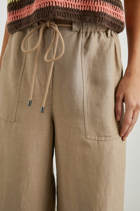 Young Ideas & Henmores - Ryan Wide Leg Drawstring Trousers - Safari Brown - XS