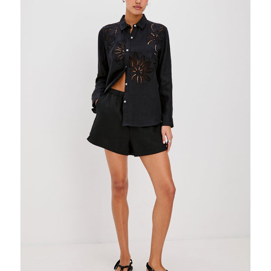 Young Ideas/Henmores - Samar Ladder Embroidered Long Sleeve Shirt - Black - S