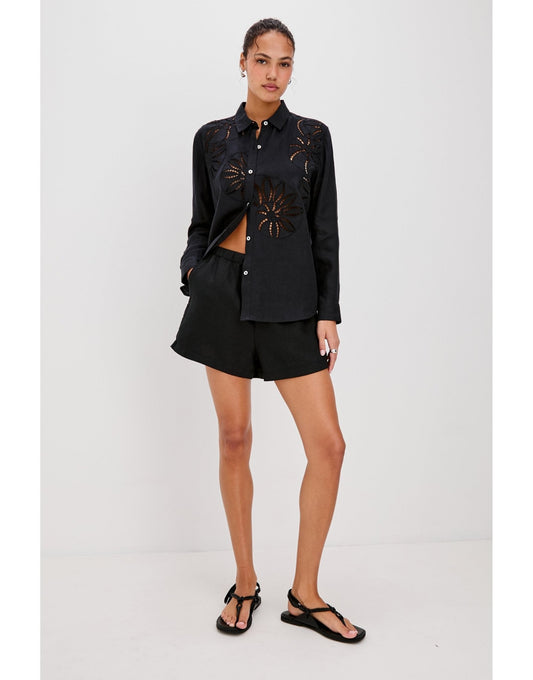 Young Ideas/Henmores - Samar Ladder Embroidered Long Sleeve Shirt - Black - S