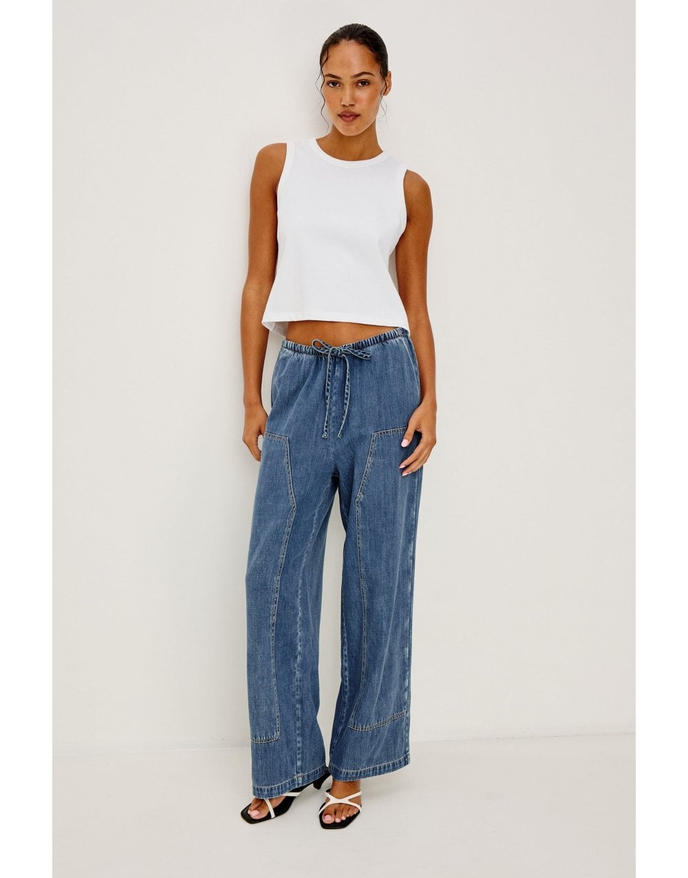 Young Ideas/Henmores - Sanderson Denim Wide Leg Trousers - Antique Blue - XS