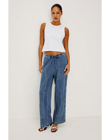 Young Ideas/Henmores - Sanderson Denim Wide Leg Trousers - Antique Blue - XS