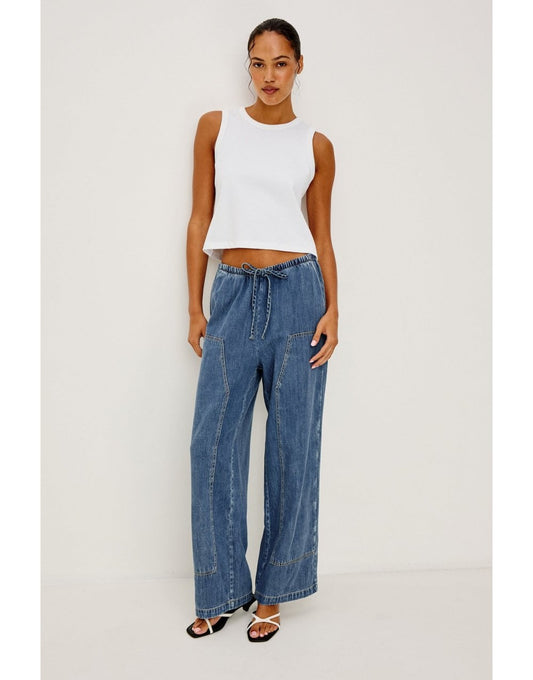 Young Ideas/Henmores - Sanderson Denim Wide Leg Trousers - Antique Blue - XS