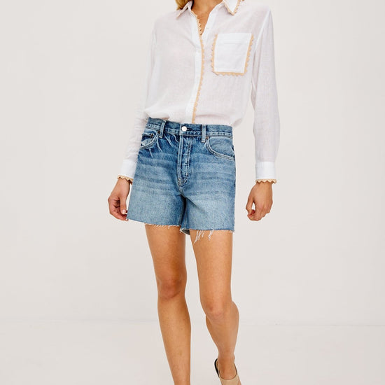 Young Ideas & Henmores - Saya Overstitch Detail Shirt - White/Tan - XS