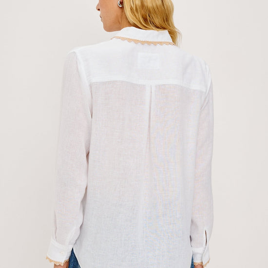 Young Ideas & Henmores - Saya Overstitch Detail Shirt - White/Tan - XS