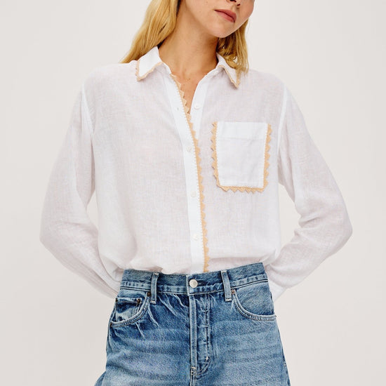 Young Ideas & Henmores - Saya Overstitch Detail Shirt - White/Tan - XS
