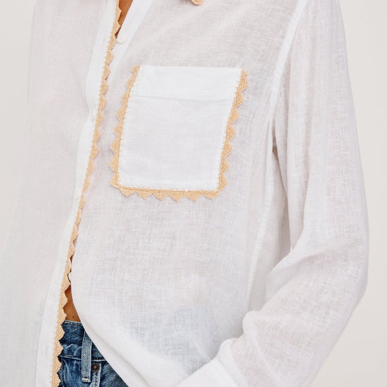Young Ideas & Henmores - Saya Overstitch Detail Shirt - White/Tan - XS