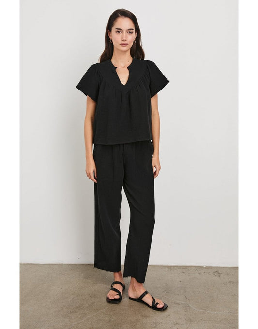 Young Ideas/Henmores - Sayer Short Sleeve V Neck Top - Black - S