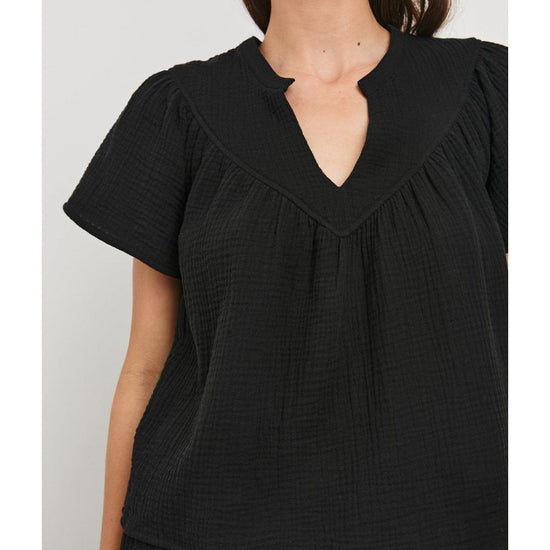 Young Ideas/Henmores - Sayer Short Sleeve V Neck Top - Black - S