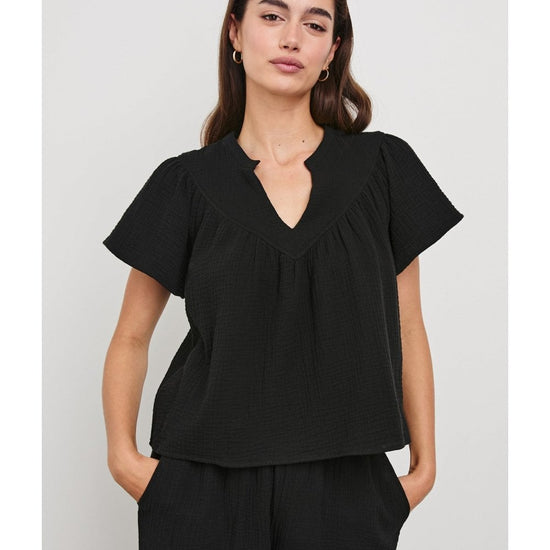 Young Ideas/Henmores - Sayer Short Sleeve V Neck Top - Black - S