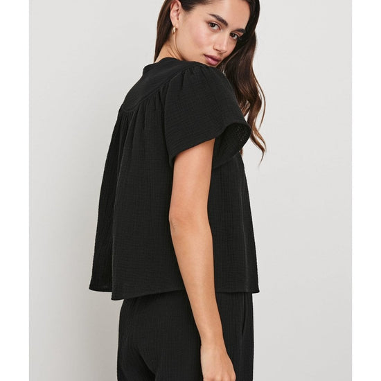 Young Ideas/Henmores - Sayer Short Sleeve V Neck Top - Black - S