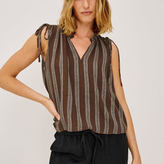 Young Ideas & Henmores -Sosa Frill Neck Sleevless Top -8767 Oak Stripe -XS