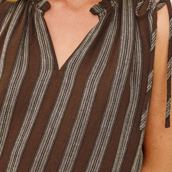 Young Ideas & Henmores -Sosa Frill Neck Sleevless Top -8767 Oak Stripe -XS