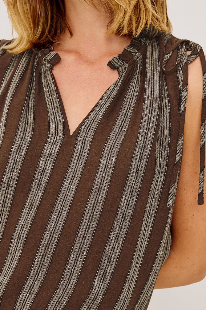 Young Ideas & Henmores -Sosa Frill Neck Sleevless Top -8767 Oak Stripe -XS