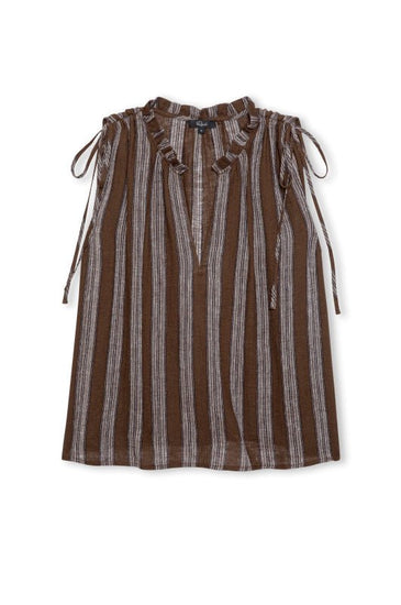Young Ideas & Henmores -Sosa Frill Neck Sleevless Top -8767 Oak Stripe -XS