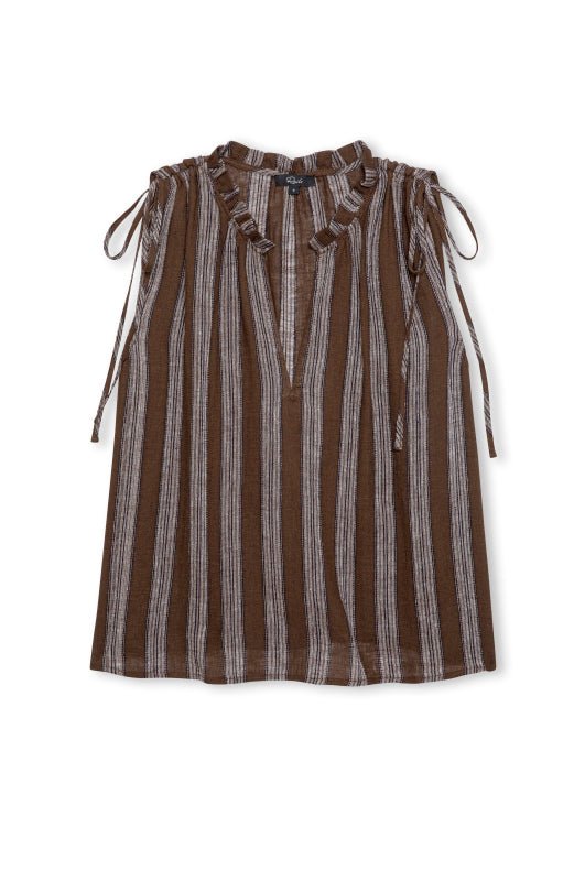 Young Ideas & Henmores -Sosa Frill Neck Sleevless Top -8767 Oak Stripe -XS
