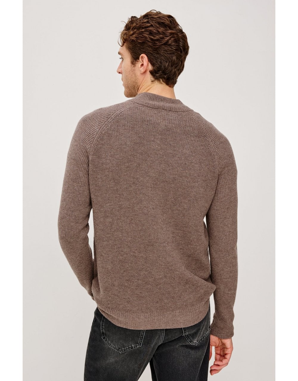 Young Ideas/Henmores - Stark Waffle Knitted Quarter Zip - Brown Melange - M