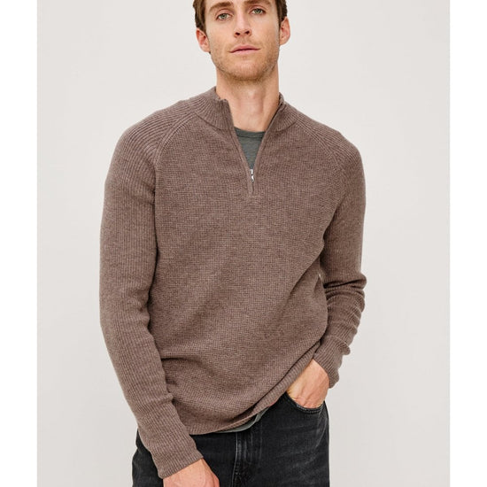 Young Ideas/Henmores - Stark Waffle Knitted Quarter Zip - Brown Melange - M