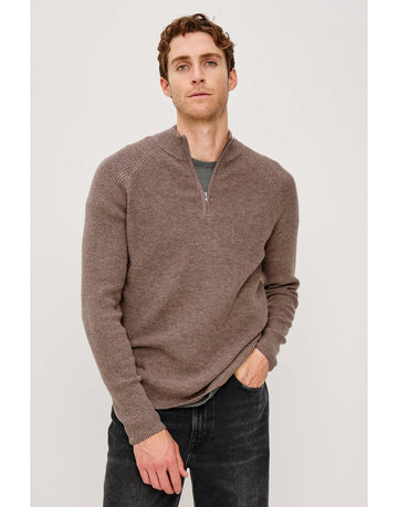 Young Ideas/Henmores - Stark Waffle Knitted Quarter Zip - Brown Melange - M