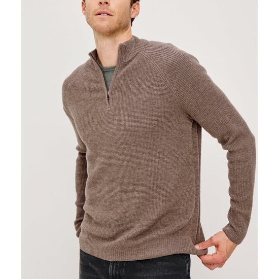Young Ideas/Henmores - Stark Waffle Knitted Quarter Zip - Brown Melange - M