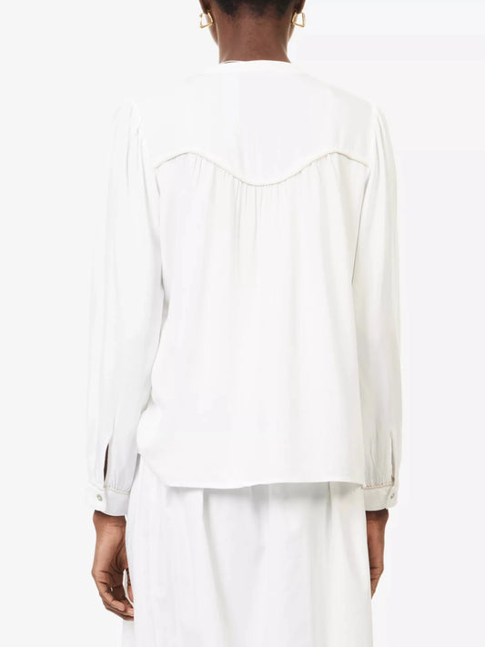 Young Ideas & Henmores - Sunna Waterfall Ruched Blouse - Birch - XS