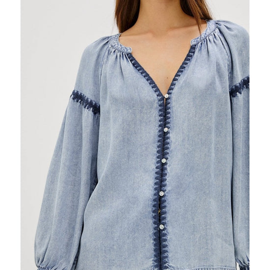 Young Ideas/Henmores - Toshi Denim Stitch Detail Blouse - Denim Blue - XS