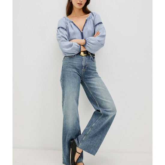 Young Ideas/Henmores - Toshi Denim Stitch Detail Blouse - Denim Blue - XS