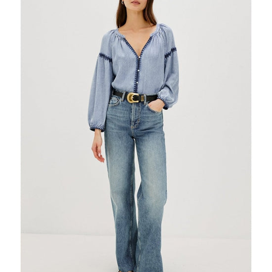 Young Ideas/Henmores - Toshi Denim Stitch Detail Blouse - Denim Blue - XS