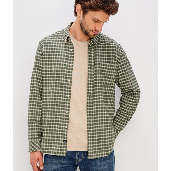 Young Ideas/Henmores - Vance Small Check Soft Touch Shirt - Basil Stone - M