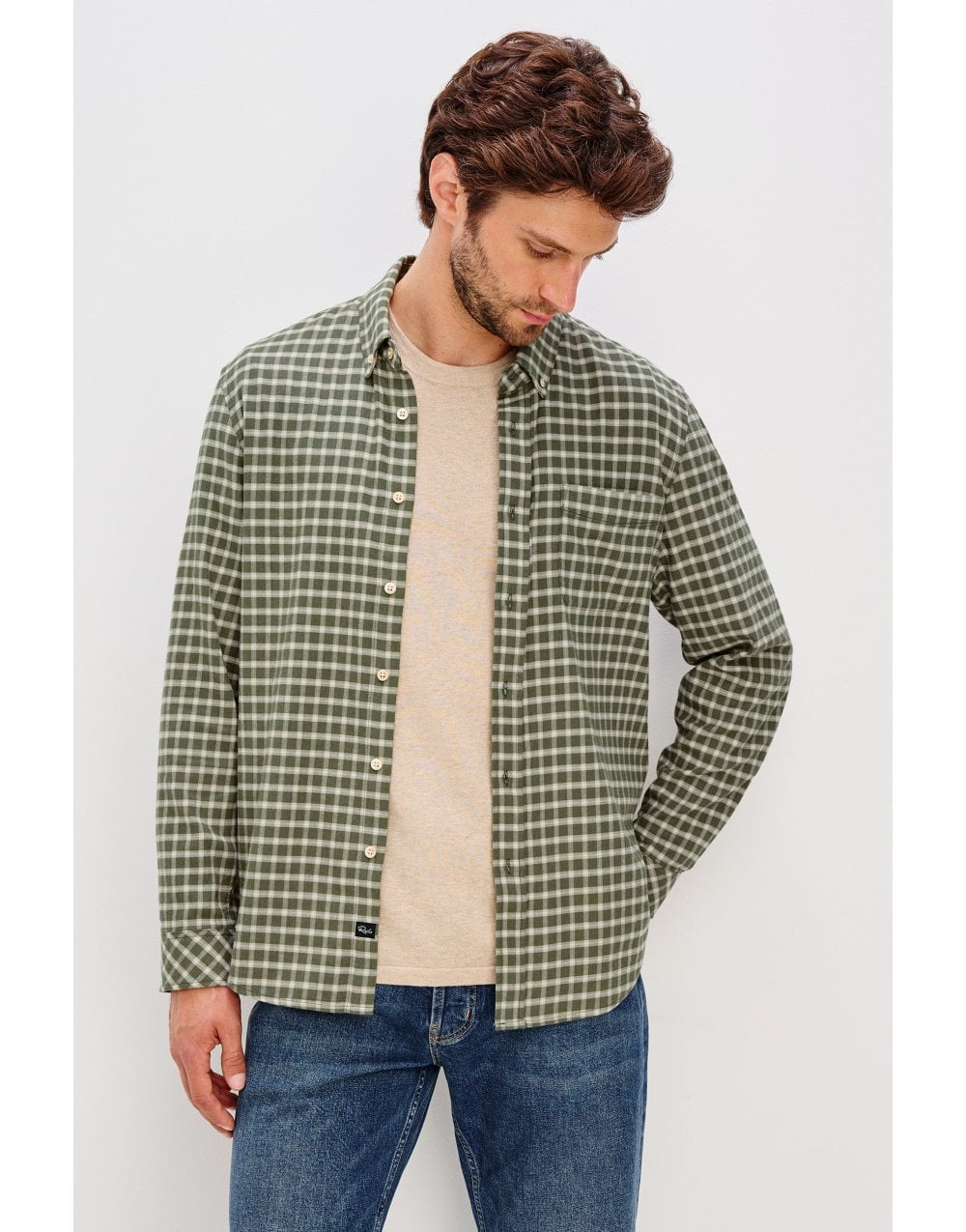 Young Ideas/Henmores - Vance Small Check Soft Touch Shirt - Basil Stone - M