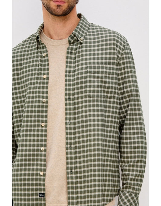 Young Ideas/Henmores - Vance Small Check Soft Touch Shirt - Basil Stone - M