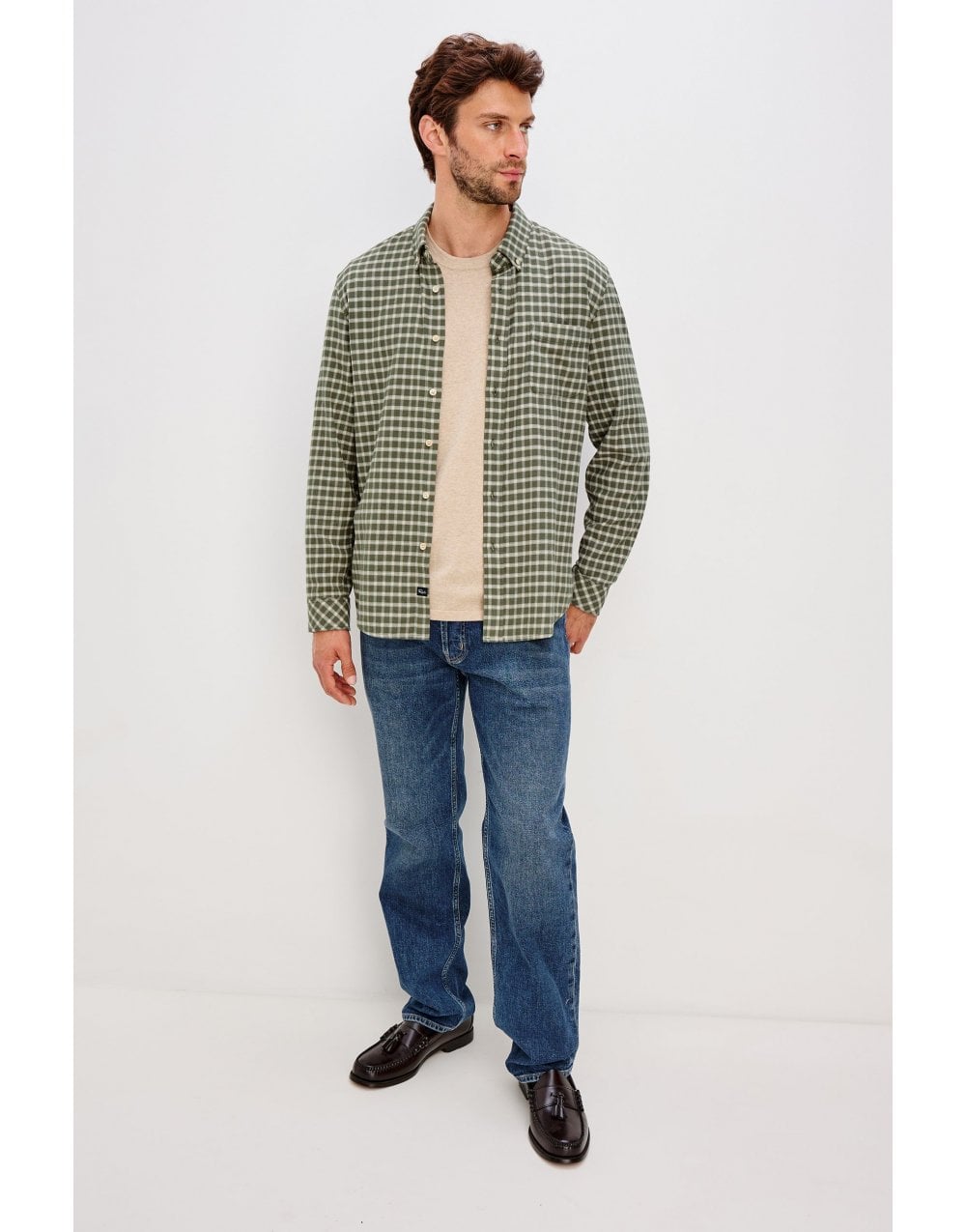 Young Ideas/Henmores - Vance Small Check Soft Touch Shirt - Basil Stone - M