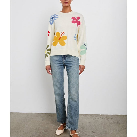 Young Ideas/Henmores - Zoey Crochet Flower Sweatshirt - Ivory/Navy Daises - XS