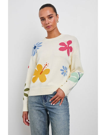 Young Ideas/Henmores - Zoey Crochet Flower Sweatshirt - Ivory/Navy Daises - XS