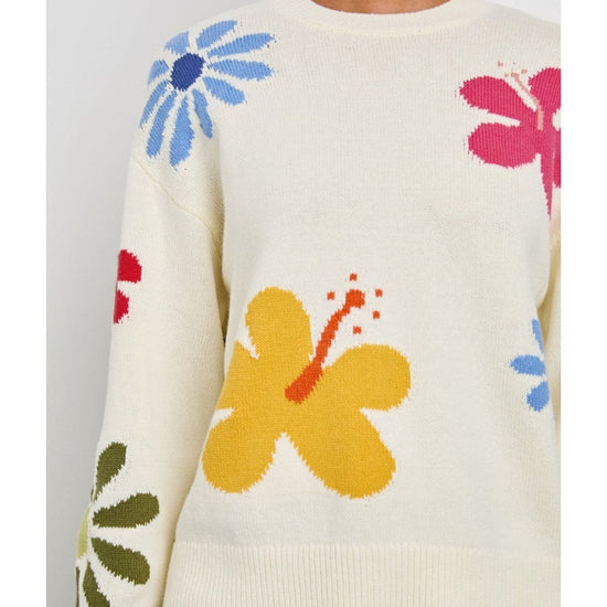 Young Ideas/Henmores - Zoey Crochet Flower Sweatshirt - Ivory/Navy Daises - XS