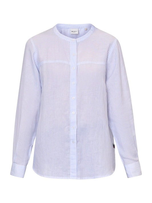 Young Ideas & Henmores - Anna Grandad Collar Striped Shirt - 163 Blue Stripe - S