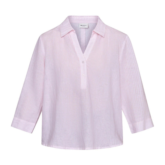 Young Ideas & Henmores - Annika Stripy V - neck Shirt With Collar - 141 Rose Stripe - S