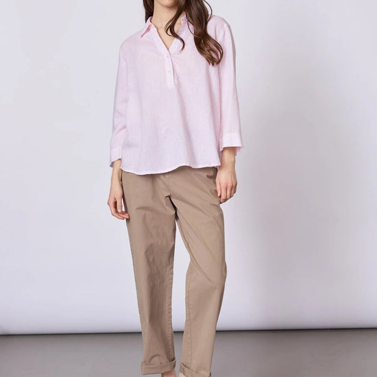 Young Ideas & Henmores - Annika Stripy V - neck Shirt With Collar - 141 Rose Stripe - S