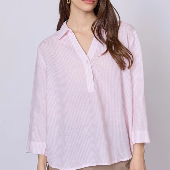 Young Ideas & Henmores - Annika Stripy V - neck Shirt With Collar - 141 Rose Stripe - S