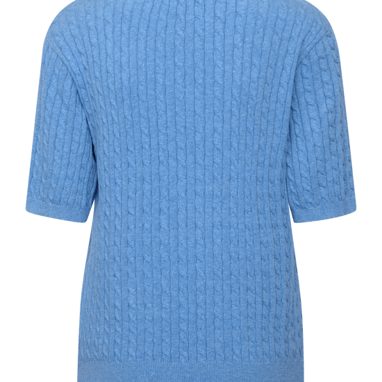 Young Ideas & Henmores - Judith Crew Neck Cable 3/4 Sleeve Jumper - 463 Blue Melange - S