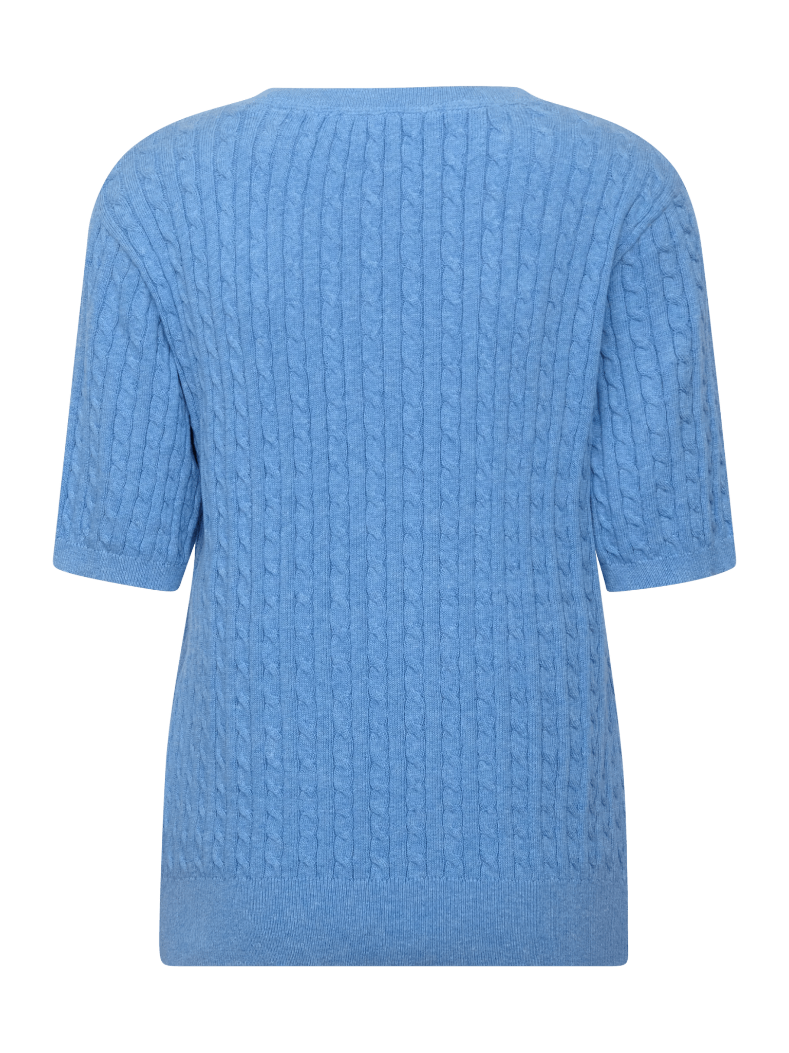 Young Ideas & Henmores - Judith Crew Neck Cable 3/4 Sleeve Jumper - 463 Blue Melange - S