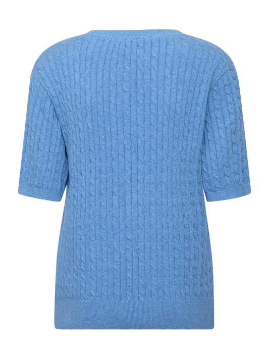 Young Ideas & Henmores - Judith Crew Neck Cable 3/4 Sleeve Jumper - 463 Blue Melange - S