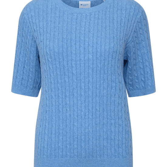Young Ideas & Henmores - Judith Crew Neck Cable 3/4 Sleeve Jumper - 463 Blue Melange - S