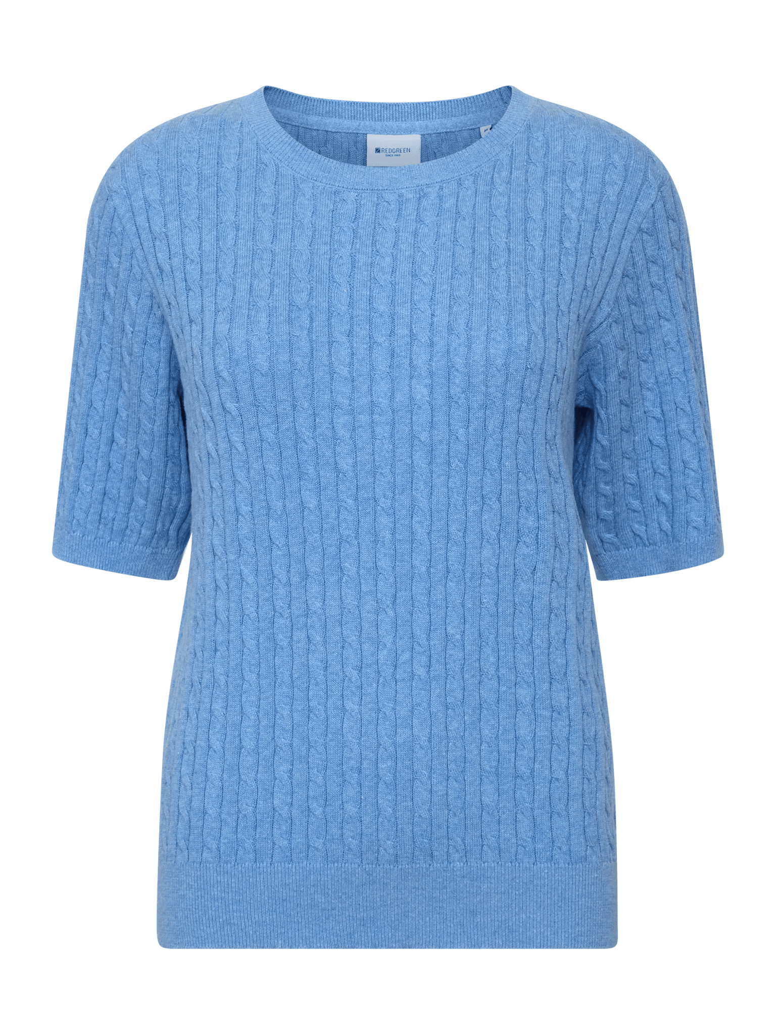 Young Ideas & Henmores - Judith Crew Neck Cable 3/4 Sleeve Jumper - 463 Blue Melange - S