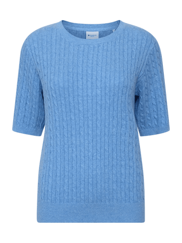 Young Ideas & Henmores - Judith Crew Neck Cable 3/4 Sleeve Jumper - 463 Blue Melange - S