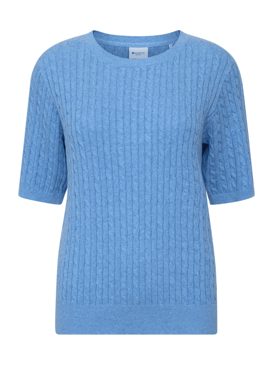 Young Ideas & Henmores - Judith Crew Neck Cable 3/4 Sleeve Jumper - 463 Blue Melange - S