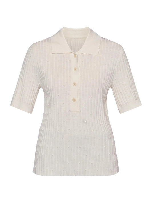 Young Ideas & Henmores - Kira Shortsleeve Collared Knitted Polo - 021 Ecru - S